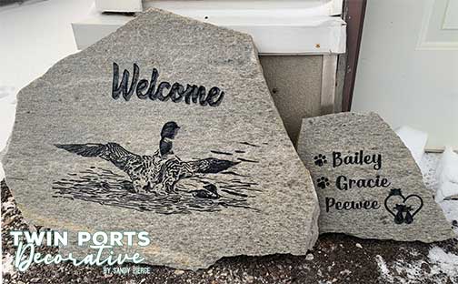 sandblasted quartzite slabs with paint fill