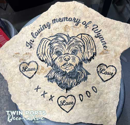 sandblasted pet memorial rock with paint fill