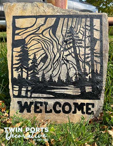 quartzite slab sandblasted and paint filled