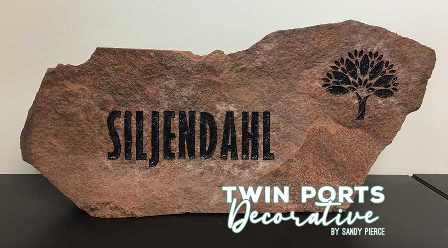 rock sandblasted with name